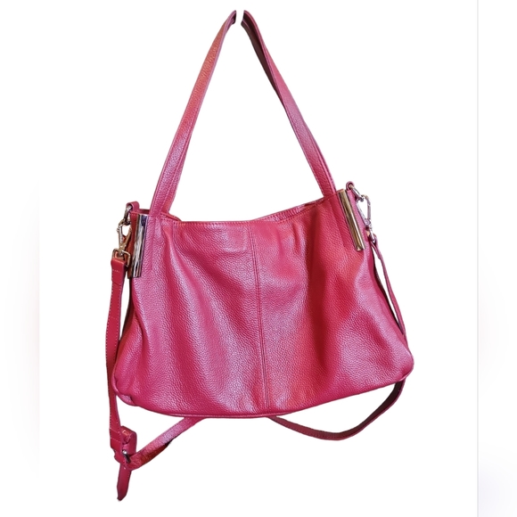 NWOT HESHE GORGEOUS RED PEBBLED LEATHER LARGE SHOULDER/CROSSBODY BAG - Picture 1 of 7